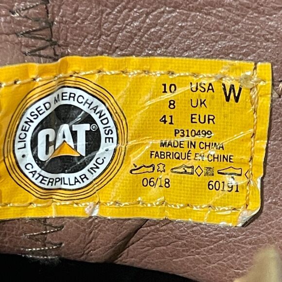 CAT Mazzy Mid Cut Slip On Ankle Boots Rugged Brown Leather Biker Bootie Women 10 - Picture 11 of 12